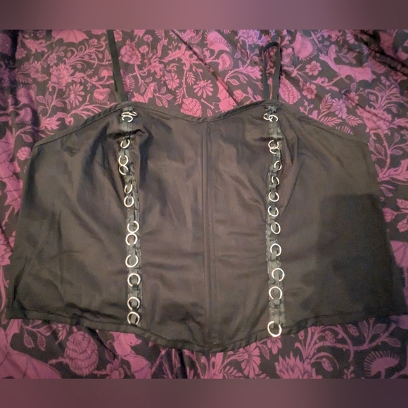 Hot Topic Black Corset Top with Silver Ring Accents - Picture 1 of 5